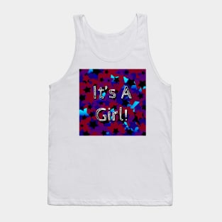 It's A Girl! Stars In Dark Red and Blues Tank Top